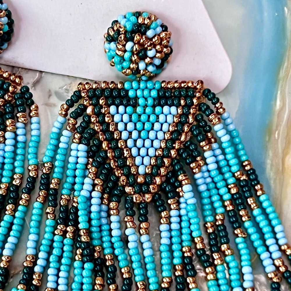 πΊπHPππΊ NWT Anthropologie Deepa Beaded Fringe Chandeliers - Picture 11 of 16